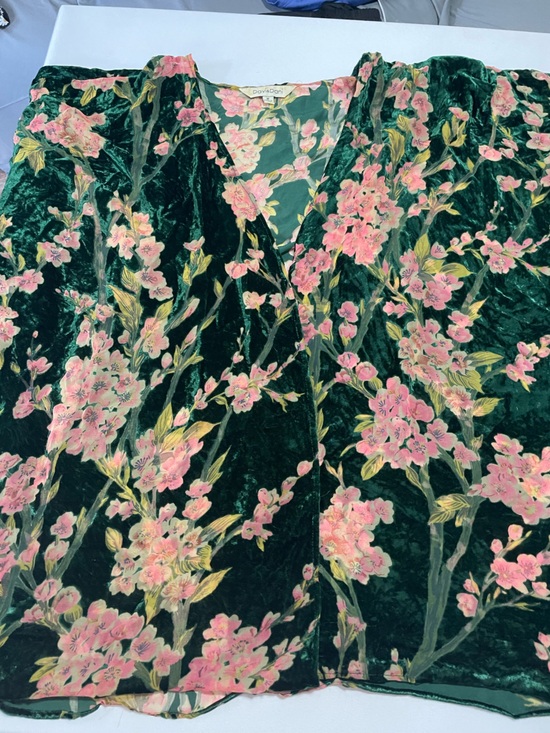 DAVI & DANI Tops - Davi & Dani Emerald Velvet Floral Kimono Duster Cardigan L